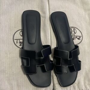 Hermes Oran Black Sandals